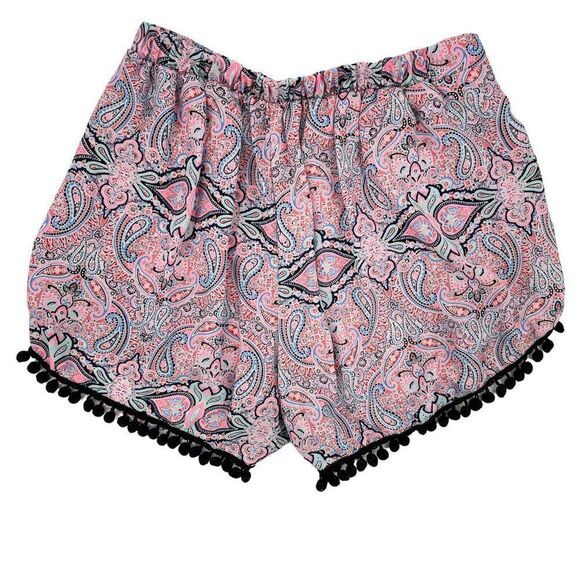 Orange Creek Pom Pom Hem Paisley Print Pull On Shorts Medium - Picture 2 of 5